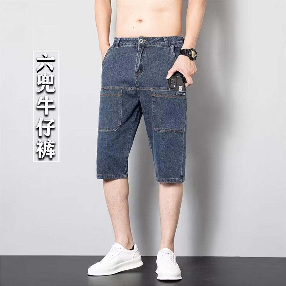 Pantalones cortos de mezclilla con herramientas para hombres, pantalones cortos de nicho deconstruido de verano