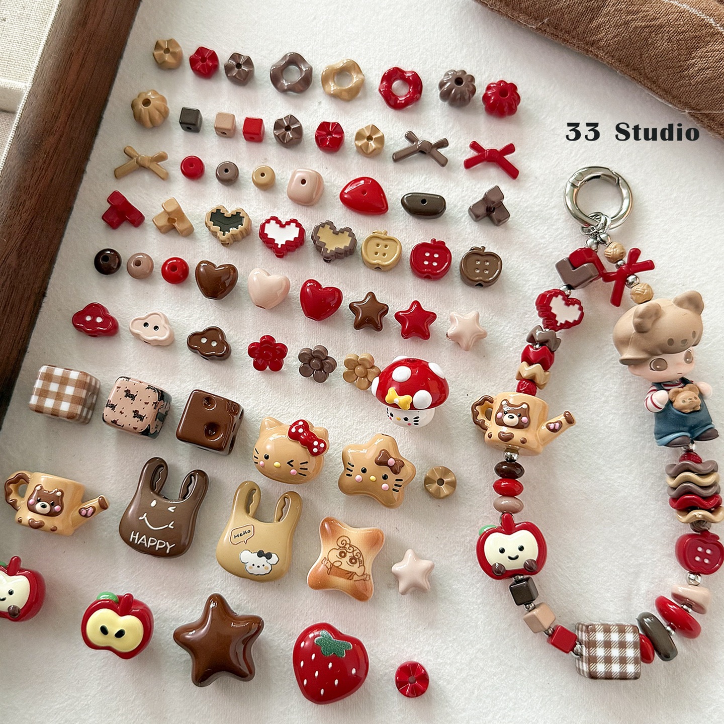 【红咖色系】亚克力烤漆隔片隔珠爱心星星散珠手机链穿着配件材料