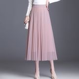 Mesh Skirt Skirt Women's Spring and Summer 2024 New Umbrella Skirt High Waist Slimming Draped Mid-Length A- Line Pleated Half Skirt