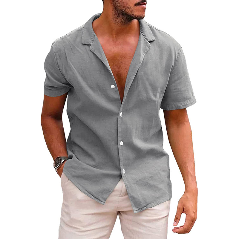 Men's Solid Color Simple Style Turndown Short Sleeve Regular Fit Men's Tops display picture 11