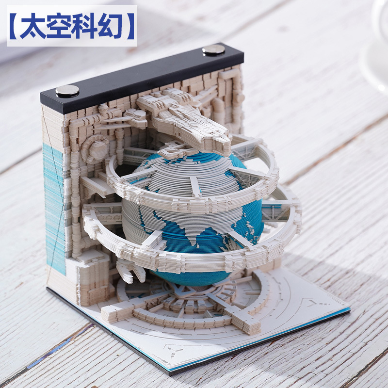 [Ciencia ficción espacial] Calendarios de tierra tallados en papel 3D Notas adhesivas tridimensionales Creativa y de alto valor Notas adhesivas desgarradas a mano