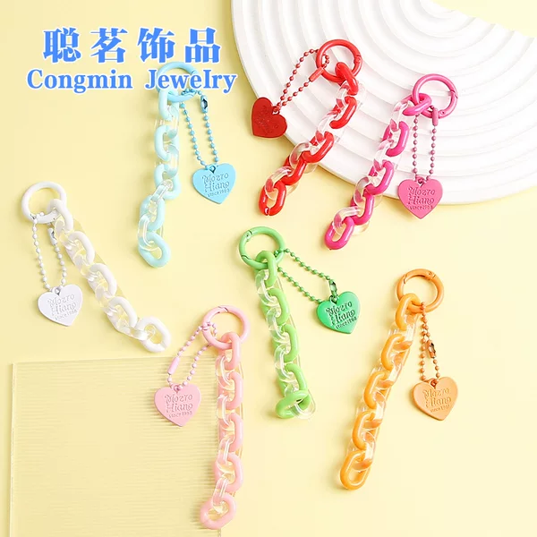 Creative Handmade Colorfulful Chain Heart Keychain Pendant Headphone Set Small Gift Pendant Bag Mobile Phone Case Hanging Chain