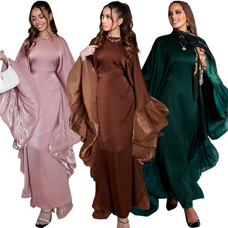 Mq201 Modest Fashion Long Dress European Cross-Border E-Commerce Hot-Selling Patchwork Solid Color Dress with Waist-Cinching Satin Finish Mq201 Modest Fashion Long Dress European Cross-Border E-Commerce Hot-Selling Patchwork Solid Color Dress with Waist-Cinching Satin Finish