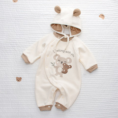 寶寶秋冬加絨衣服新生兒保暖抓絨連體衣0-6個月嬰兒外出哈衣套裝