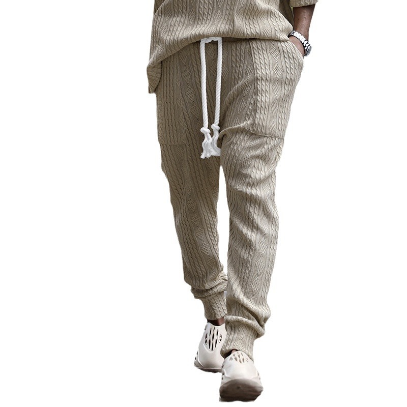 2024 New Jacquard Pants Personalized Hip Hop Men's Trousers Large Drawstring Men's Casual Pants_voghion.com
