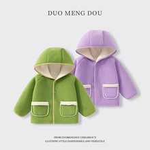 男女童连帽外套2025冬季新款中小童宝宝加绒冬装儿童保暖上衣定制