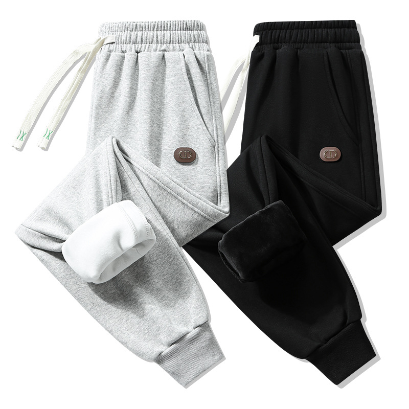Fleece-Lined Autumn and Winter New Casual Pants for Young Men, Loose Sports Pants with Elastic Waist, Versatile Trendy Jogger Pants