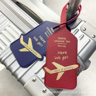 Cross-Border Spot Double-Sided Pu Thickened Leather Luggage Tag with Gold Stamping, Aircraft Hot-Pressed Leather Anti-Loss Luggage Tag Boarding Pass
