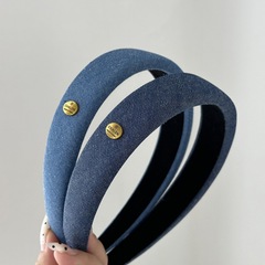 Jeans-style fabric oval gold label summer handmade foam hairband versatile head accessory for girls simple duckbill clip wholesale