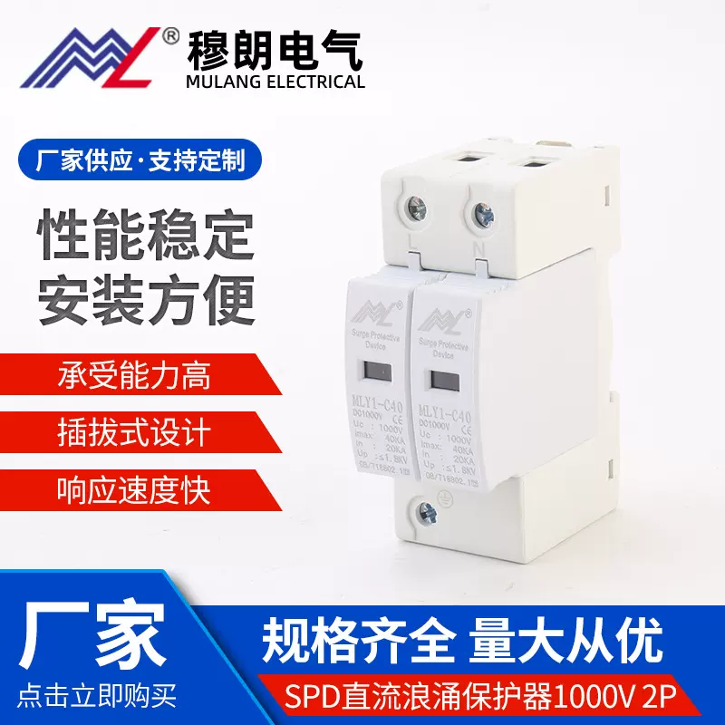 电涌保护器SPD直流浪涌保护器1000v 2P 白色浪涌保护器防雷避雷器