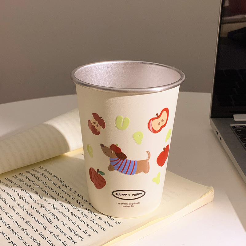 苹果小狗漱口杯浴室不锈钢刷牙杯牙缸可爱抗菌防霉牙杯情侣一对杯|undefined