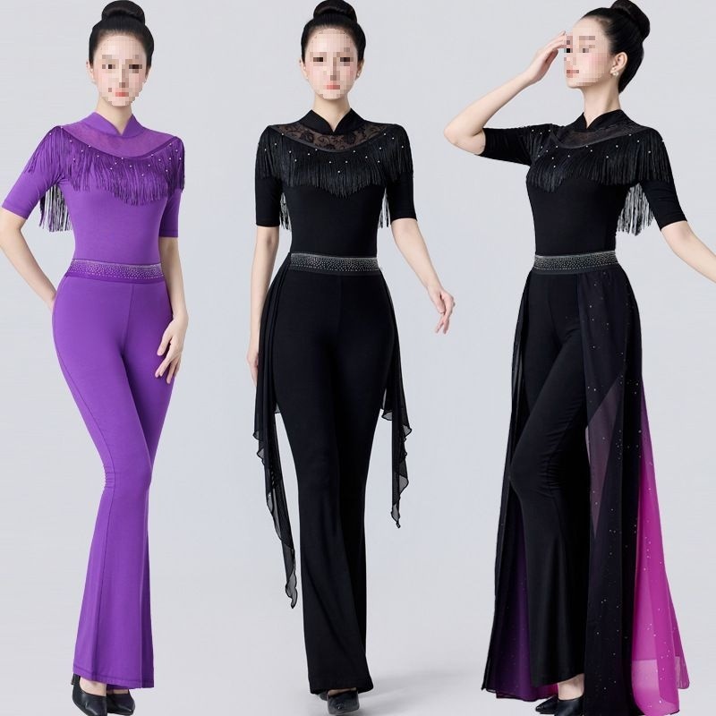 New Modern Dance Top for Women, Latin Dance, Tassel Long Sleeve, Stylish Ballroom Dance Costume, Square Performance Costume