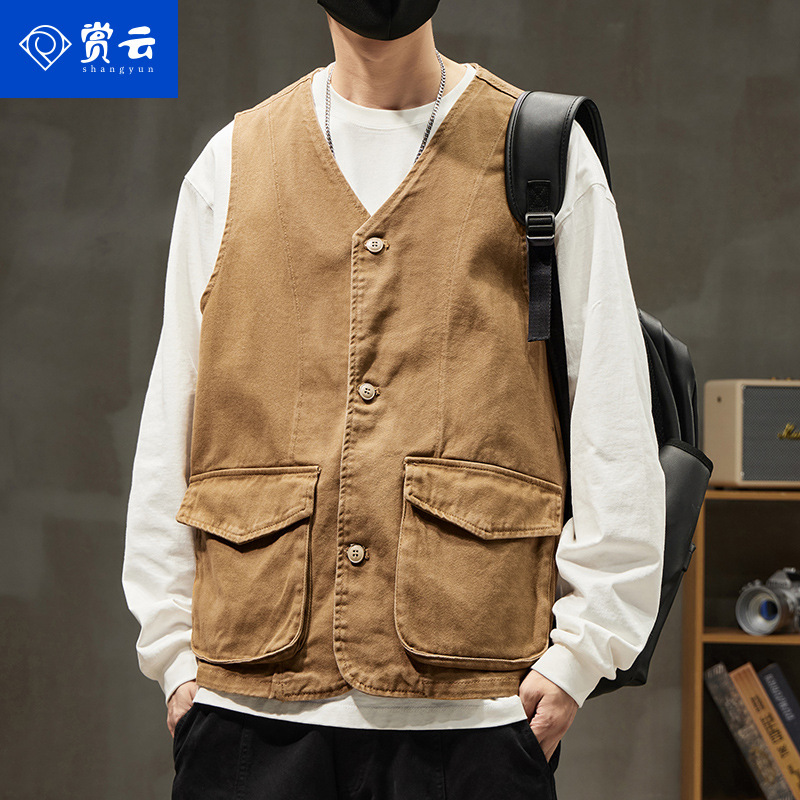 Autumn High Street American style all-match Retro Japanese Denim jacket men's fashion brand personalized casual vest men