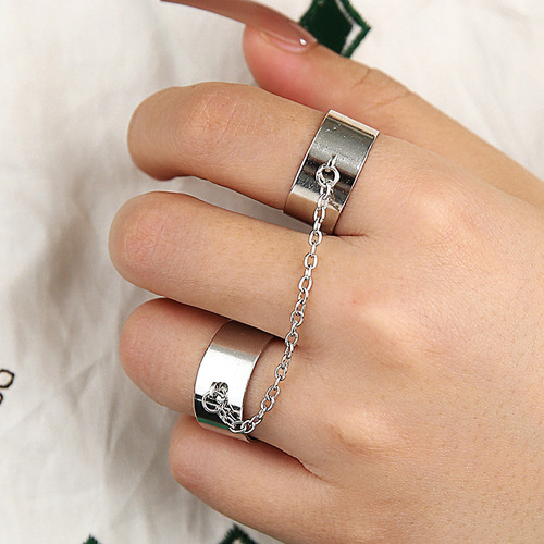 Cross-border Amazon personalized chain two-finger conjoined ring creative Ins niche design open ring ring