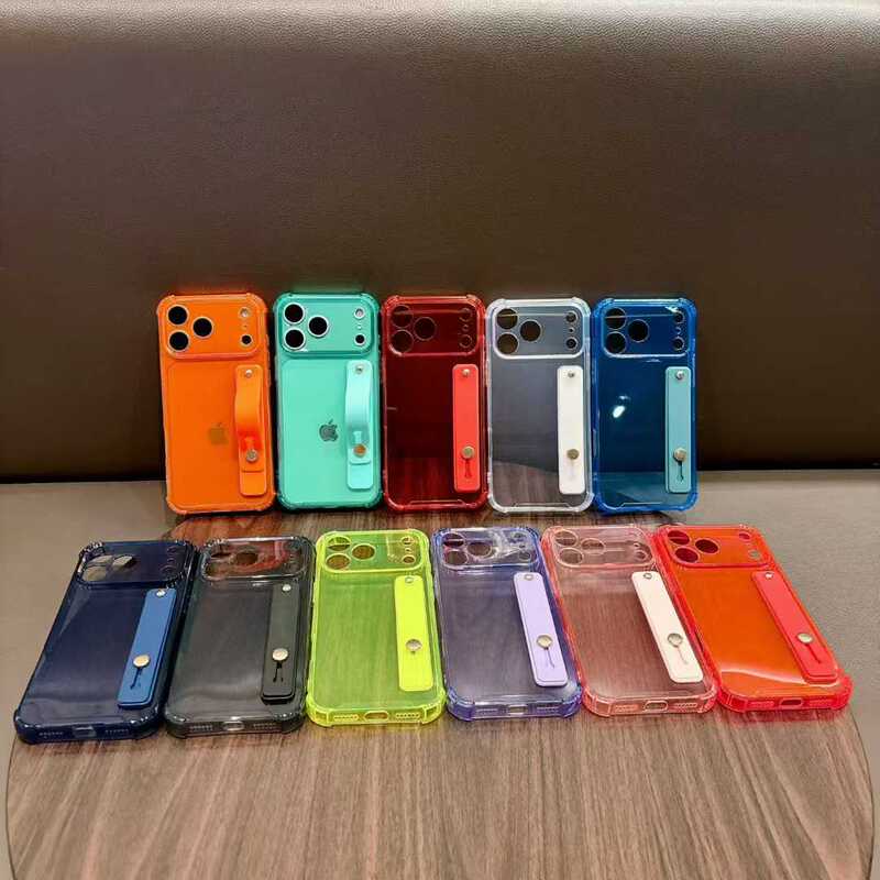 Four-Corner Anti-Fall Protective Cover Apple 17 Fluorescent Color Tpu Bracket Wrist Strap Iphone16/Xs Mobile Phone Case Four-Corner Anti-Fall Protective Cover Apple 17 Fluorescent Color Tpu Bracket Wrist Strap Iphone16/Xs Mobile Phone Case