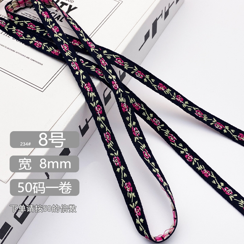 Chuanzhou ropa accesorios de encaje de poliéster jacquard banda 8MM flores decoración universal borde de zapatos accesorios gorra