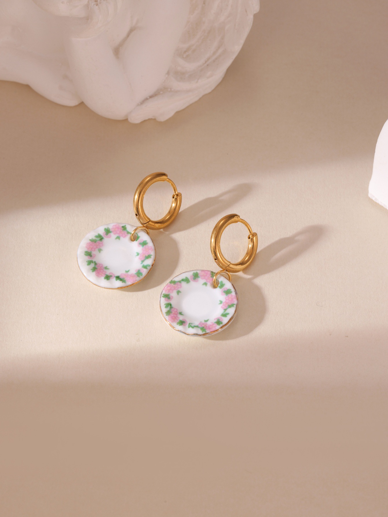 304 Stainless Steel, ceramics Material 1 Pair Chinoiserie Classic Style Kettle Plate Teacup 304 Stainless Steel Ceramics Drop Earrings