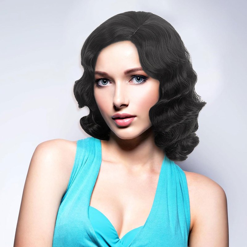 European and American Retro Women's Water Ripple Wig 80S Cos Shanghai Beach Republic of China Cheongsam Full Head Wig
