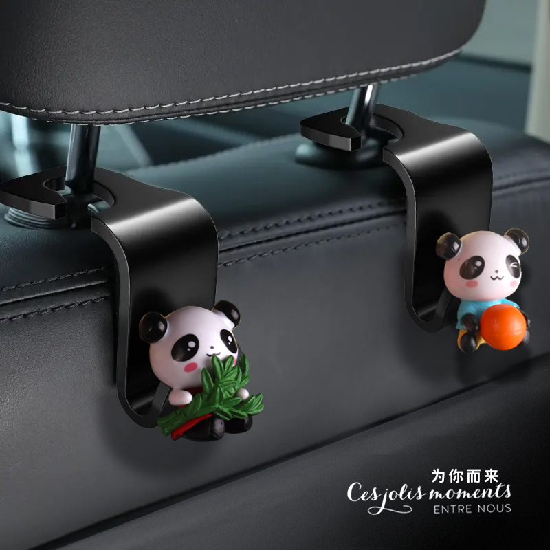 Gancho para coche suministros para coche muñeca de dibujos animados 3D lindo pequeño panda bebé asiento trasero gancho para coche creativo femenino