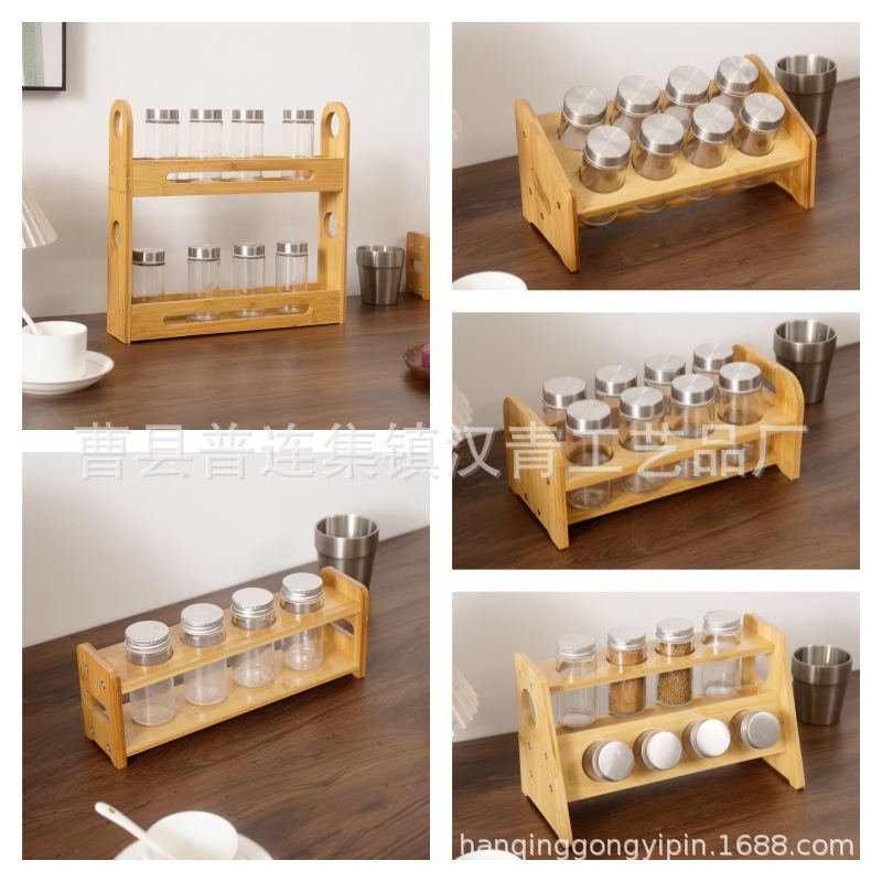 Estantes de cocina transfronterizos estanterías de madera condimento tanque estante de almacenamiento multicapa de bambú de escritorio especias acabado marco mayorista marco de madera