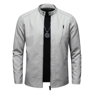 601 Winter New Slim-Fit Thin Men's Leather Simple Design Material Soft Biker Zipper Cuff