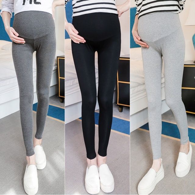 Pregnant Women's Leggings Long Pants Outer Wear Fashionable Summer High Waist Abdomen-supporting Solid Color Elastic Thin Leggings Long Johns