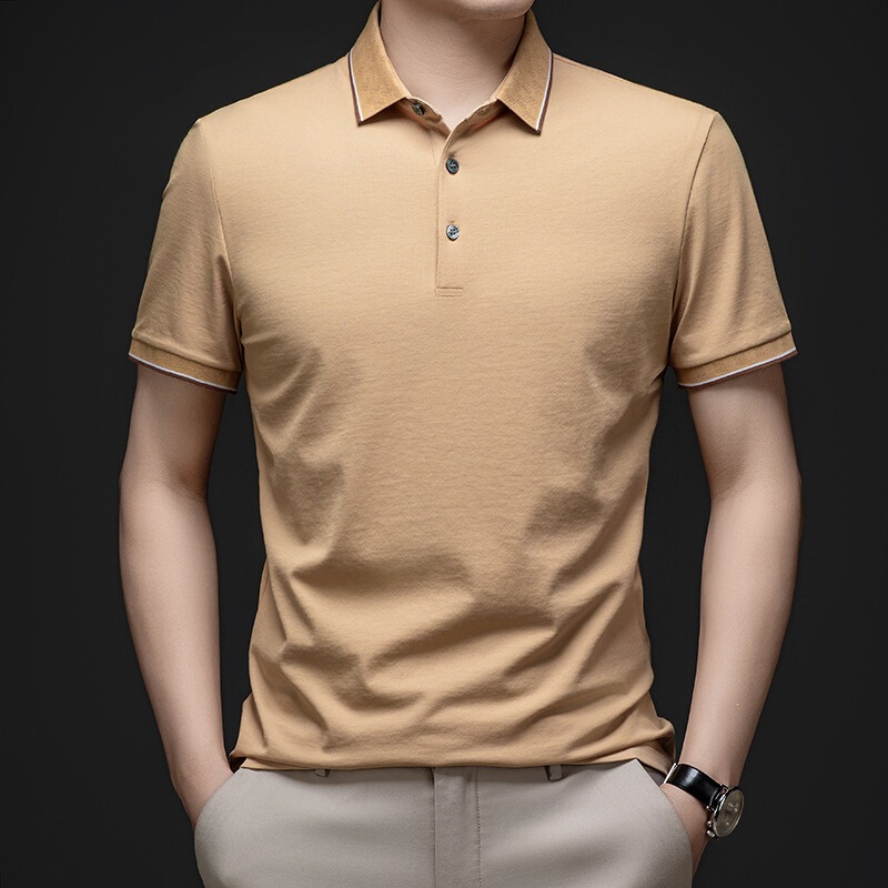 Authentic Men's T-Shirt, Light Luxury, Simple and Fashionable, High-End Casual, Skin-Friendly Silk Polo Shirt, Short-Sleeve Tee