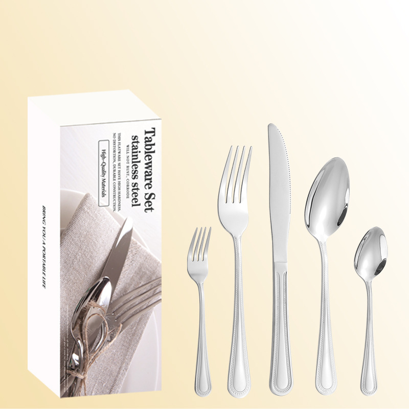 Productos de venta caliente transfronteriza cubiertos de acero inoxidable 20 / 30 juegos de doble línea 5 juegos de piezas principales cuchillo de filete de comida occidental tenedor cuchara set