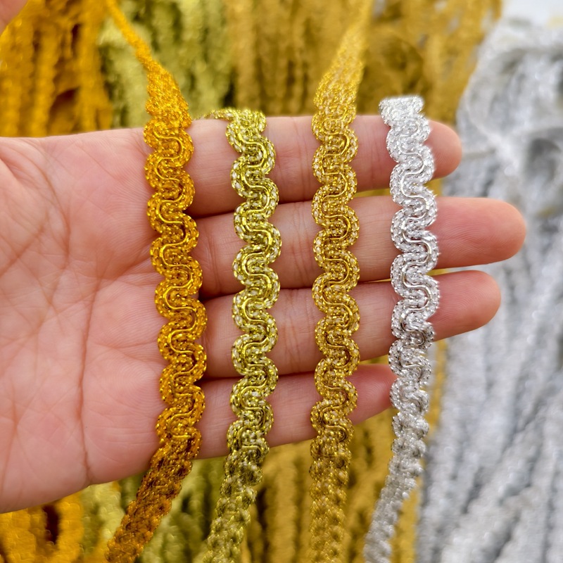 玻璃丝1CM加粗中弯花边 金银丝弯带民族波浪带毛绒中弯22米