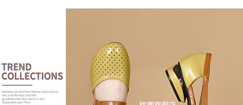 Sandal nữ da thật mũi tròn gót vuông đế mềm khoét lỗ hè — Màu đen chi tiết 26