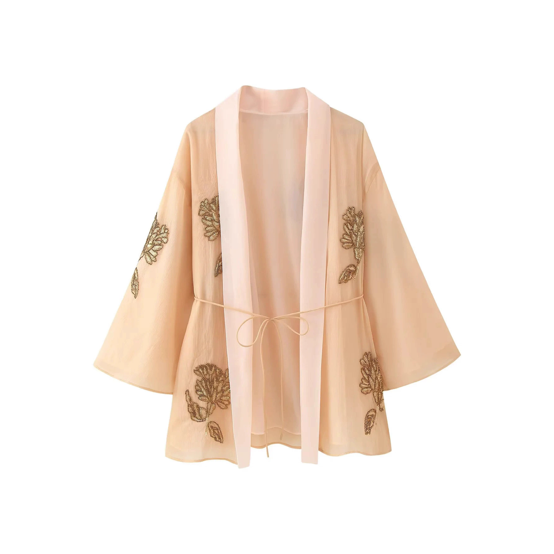 AliExpress трансграничная новинка лета 2025 года, короткая верхняя одежда в стиле кимоно из смеси шелка с бисером 2855004