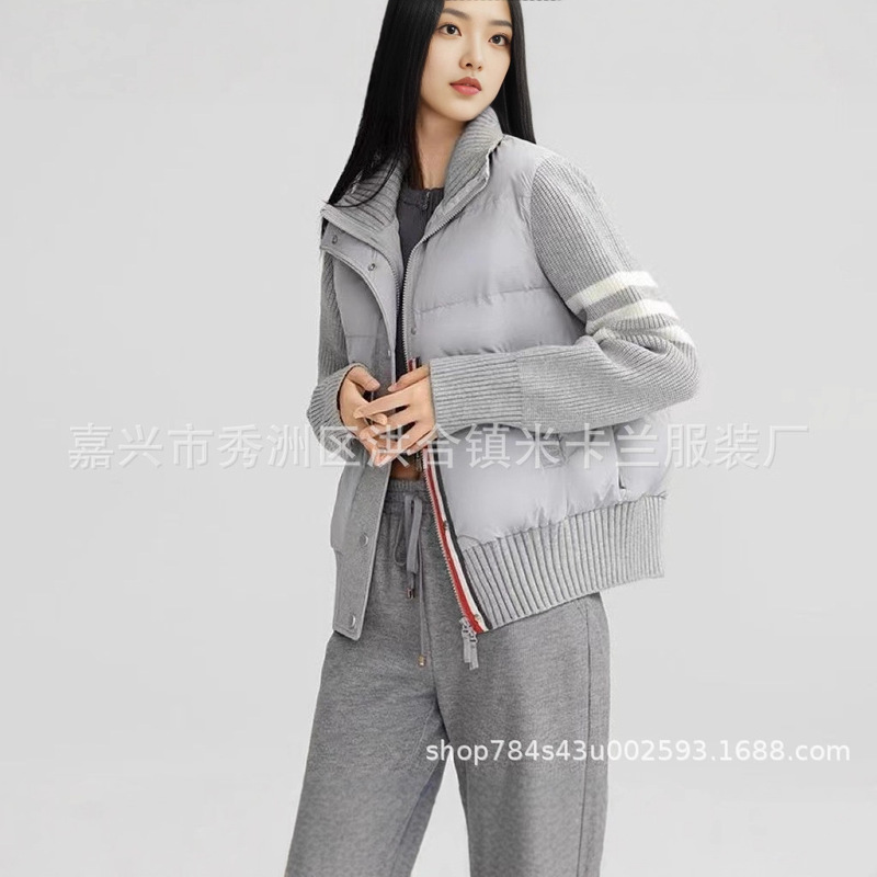 Down Jacket Cotton Coat for Women 2025 Winter New Korean Style Loose Thickened Patchwork Three-Stripe Stand Collar Jacket
