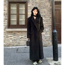 秋冬中长款过膝毛呢外套女高个子感新款加棉加厚呢子大衣