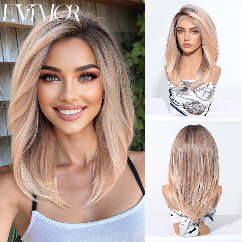 European and American Style Gradient Light Pink Large Area Lace Wig with Random Seams Cosplay Full Headgear Factory Ready Stock