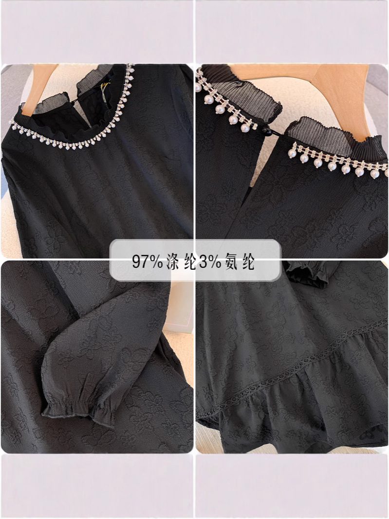 65-160kg Plus Size French Style Little Black Dress 2025 Spring & Fall New Slightly Fat mm Beaded Knitted Dress