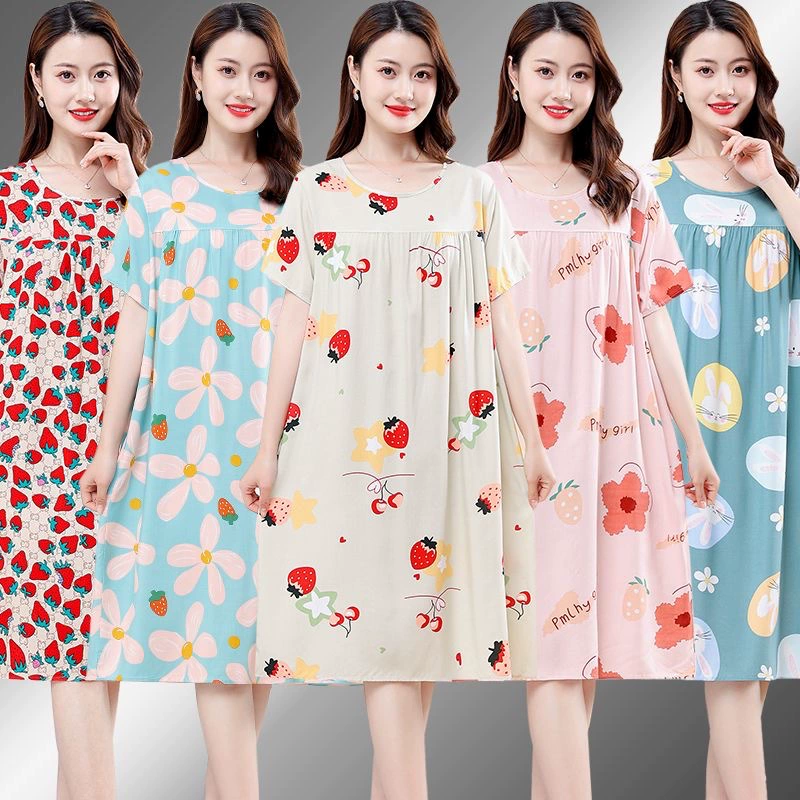 Autumn pijama, summer thin skirt, with short sleeve, plus size