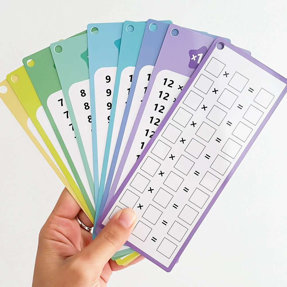 Wipe‑and‑write math teaching cards, reusable flashcards 15 pcs + 2 pens, 18×7 cm