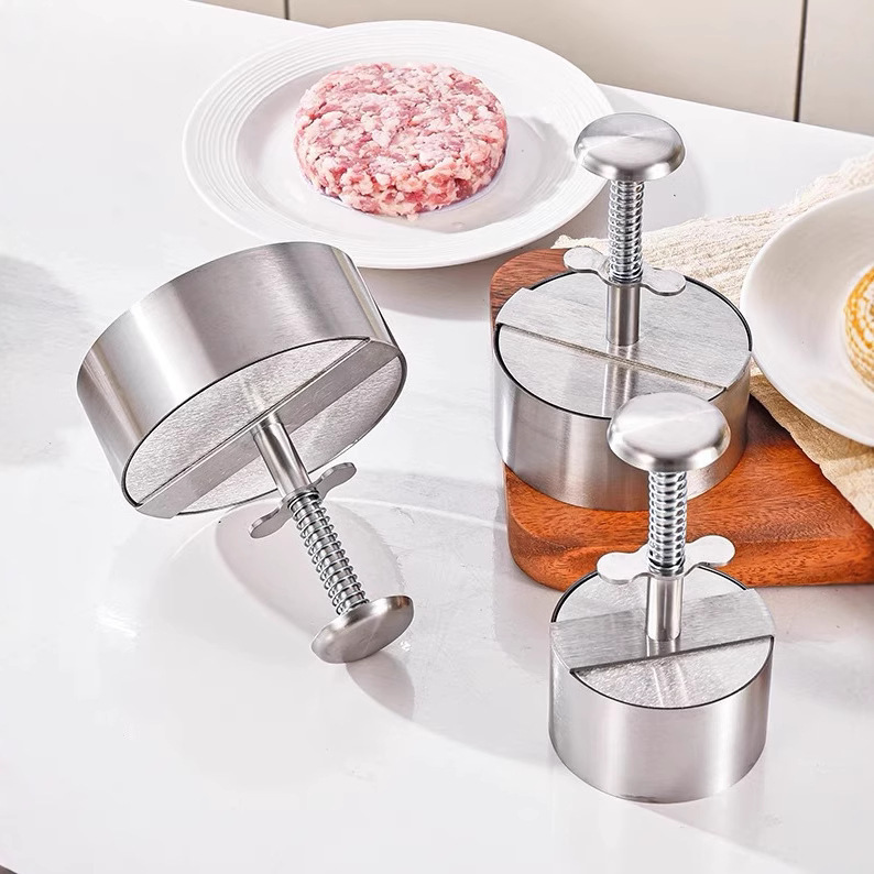 201圆形不锈钢弹簧压肉器汉堡肉饼压模器DIY饭团肉馅模具厨房工具|undefined