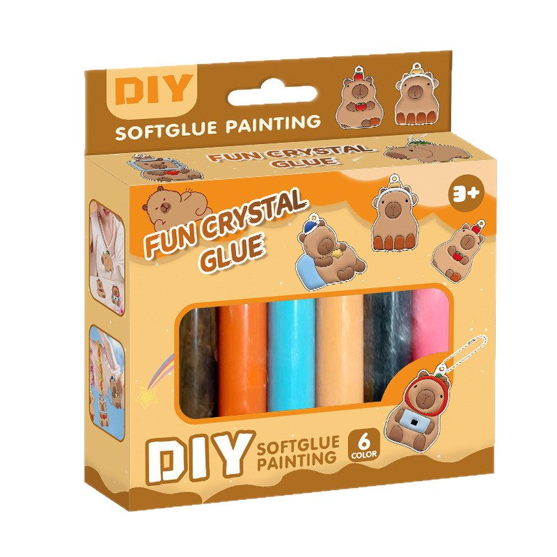 Explosiones transfronterizas de pintura de pegamento de cristal para niños set de graffiti pintura de pegamento sin hornear capibara bolsas tiran de llaveras al por mayor