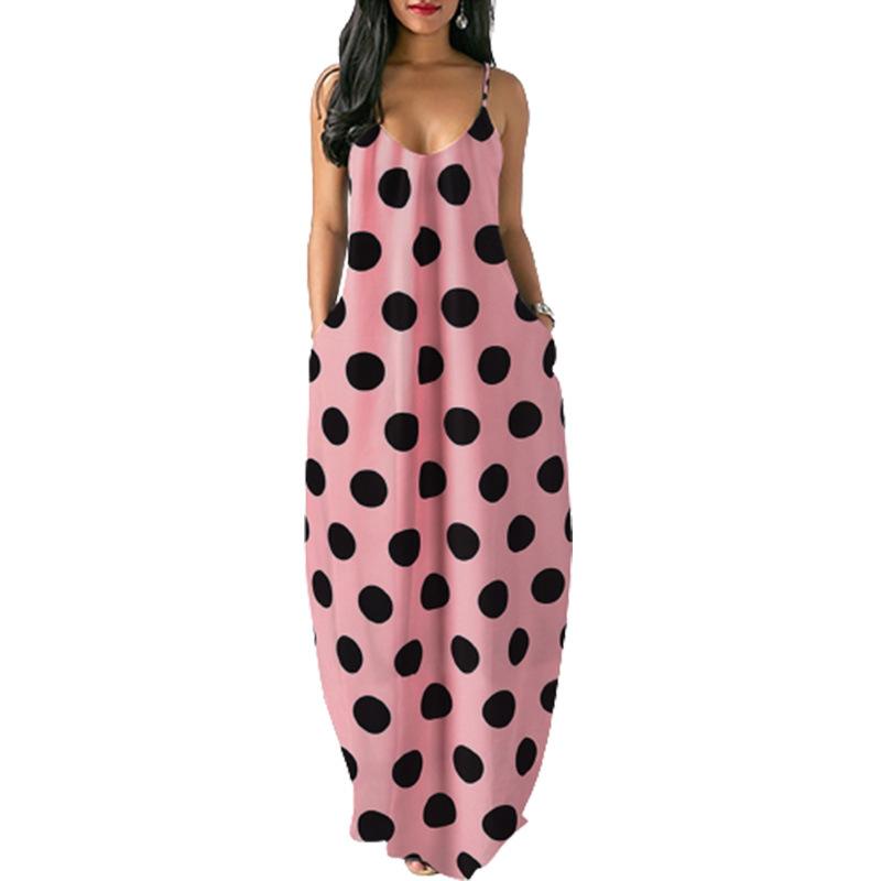 sling Polka Dot Print V-Neck Plus Size Dress NSLZ59389