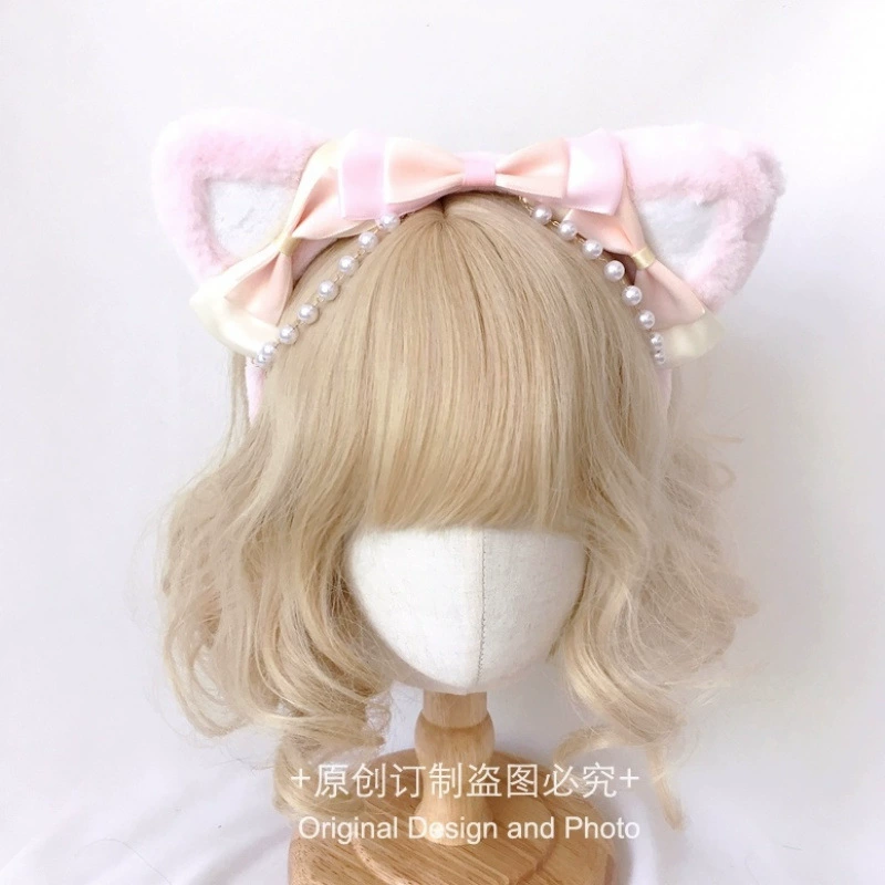 Hair accessory pearl, headband with bow, Lolita style, DIY