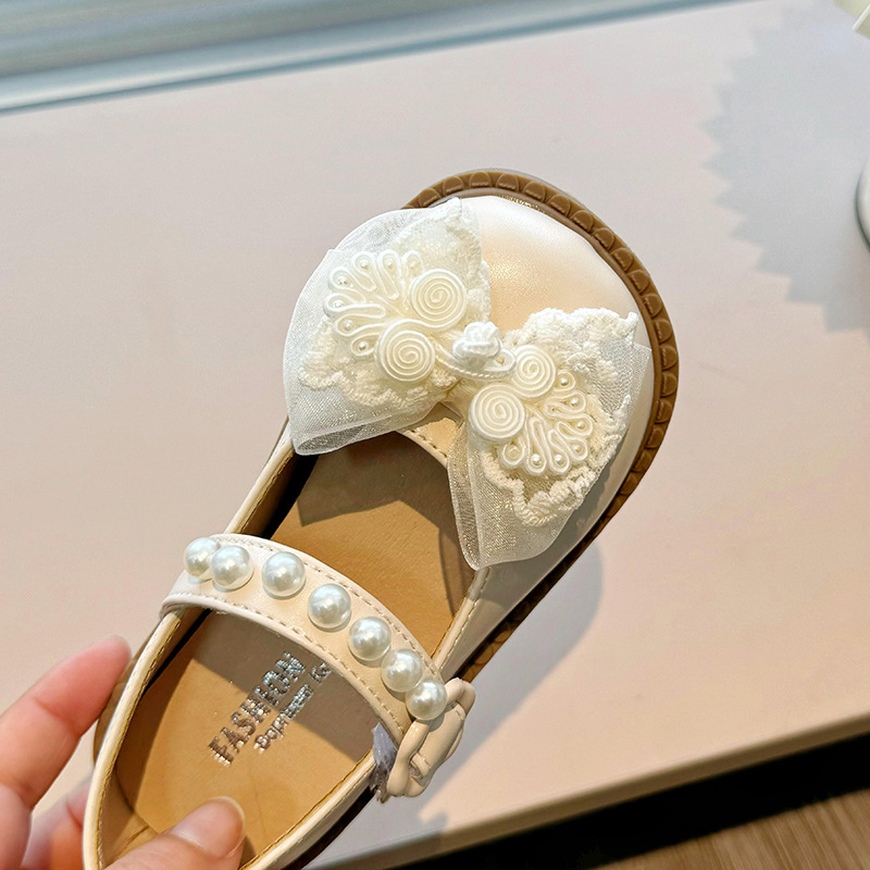 Children's small leather shoes women's shoes 2025 spring and autumn new girls soft bottom butterfly lace shoes fashion dance shoes