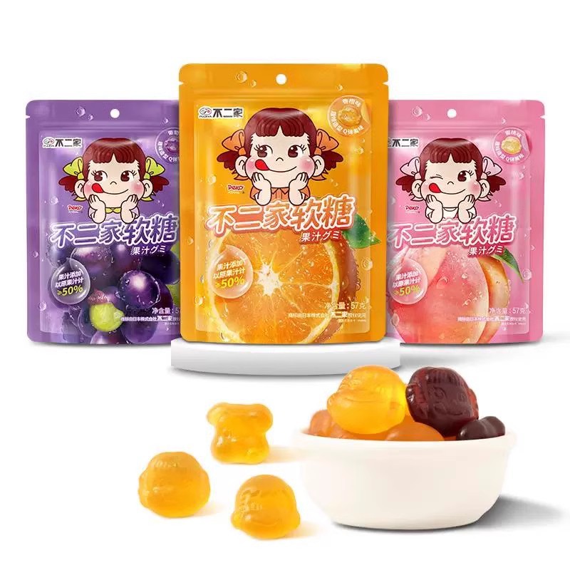 不二家果汁软糖Q弹水果果汁qq糖57g袋装儿童休闲零食软糖批发