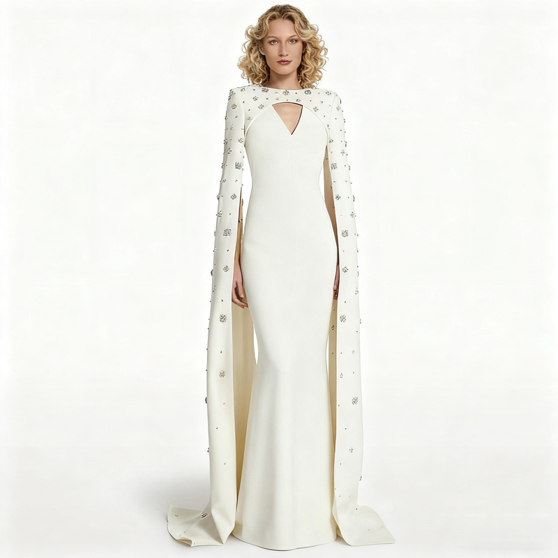 High-Quality In-Stock Long Evening Gown 2026 New Celebrity Series Heavy Beading and Rhinestone Embellished Long Dress with Trailing Sleeves High-Quality In-Stock Long Evening Gown 2026 New Celebrity Series Heavy Beading and Rhinestone Embellished Long Dress with Trailing Sleeves