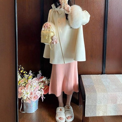 甜美风少女感蝴蝶结毛呢外套女2025秋冬季新款温柔风宽松显瘦大衣