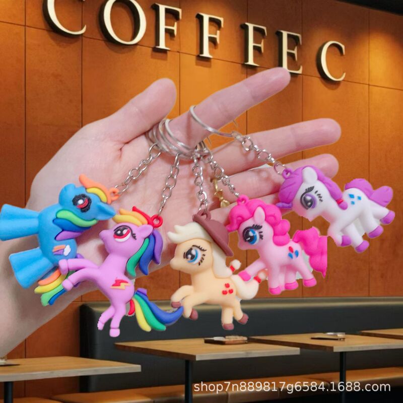 Cartoon Pony Polly Unicorn Cute Three-Dimensional Doll Rubber Keychain Accessories Car Keychain Small Gift
