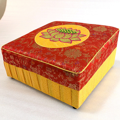 Temple Fabric Embroidery Lotus Prayer Mat, Cushion, Buddha-Kneeling Stool, Copper-Plated Floral Fabric—Factory Wholesale Praying Mats