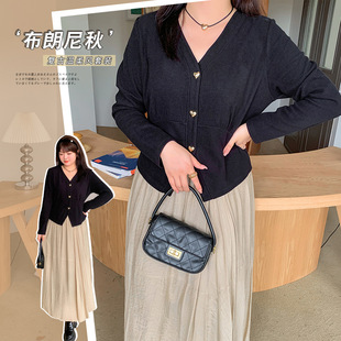 7833 Xuanchen Slightly Fat Large Size French Light Mature Style Two-Piece Top High Waist Skirt Suit-Bfd