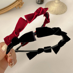 Korean Summer New Bow Velvet Headband Retro Versatile Clip-in Hair Accessories Women's Hair Decorations Wholesale Accessories