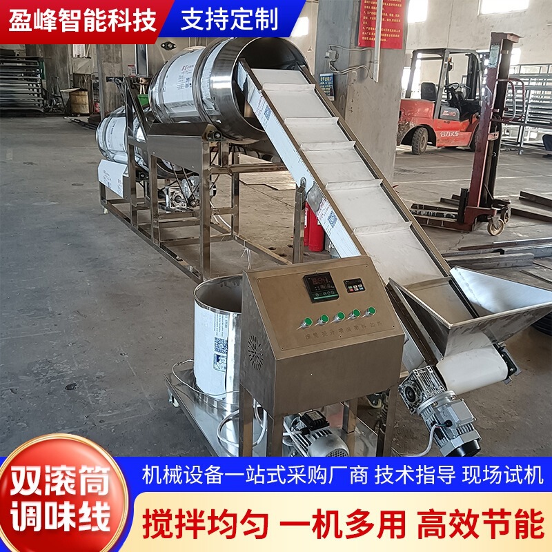 Seasoning Production Line Electric Continuous Food Seasoning Mixer Stainless Steel Double Drum Seasoning Machine